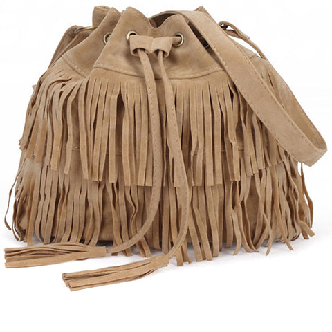 Image of Retro Faux Suede Fringe Women Messenger Bags Tote New Handbag Tassel Shoulder Handbags Crossbody Bag Top-Handle Bags