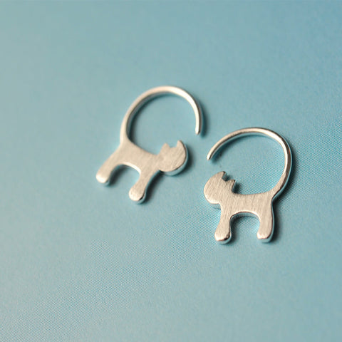 Image of Cat Momma Pure 925 silver Long Tail Cat Earrings
