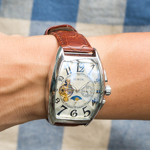 Image of Tourbillon Clock Tonneau Watch Automatic Wristwatch Mechanical