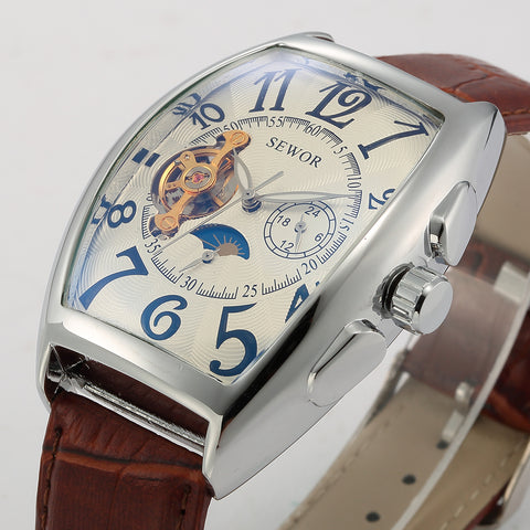 Image of Tourbillon Clock Tonneau Watch Automatic Wristwatch Mechanical