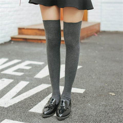 Image of Thigh High Striped & Ribbed Sexy Women Cotton Adult Stockings Warm Thigh High Over The Knee Socks Non-slip