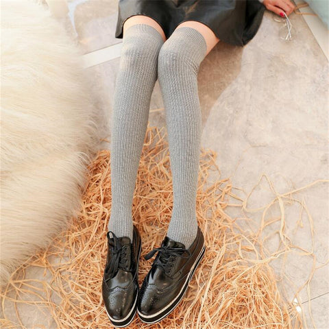 Image of Thigh High Striped & Ribbed Sexy Women Cotton Adult Stockings Warm Thigh High Over The Knee Socks Non-slip