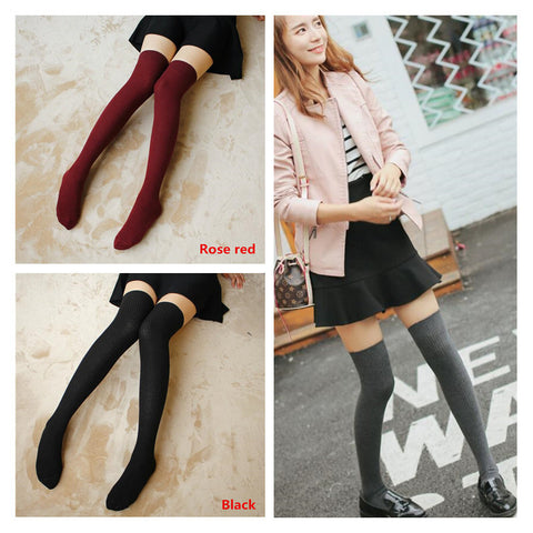 Image of Thigh High Striped & Ribbed Sexy Women Cotton Adult Stockings Warm Thigh High Over The Knee Socks Non-slip