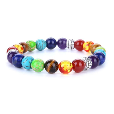Image of Rainbow 8mm Chakra Beads Bracelet Stone Agate Bracelet Bangle