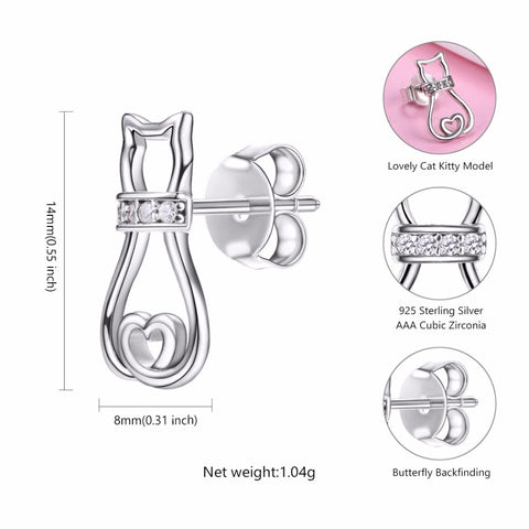 Image of Cat Heart Stud Earrings in 925 Sterling Silver