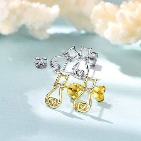 Image of Cat Heart Stud Earrings in 925 Sterling Silver