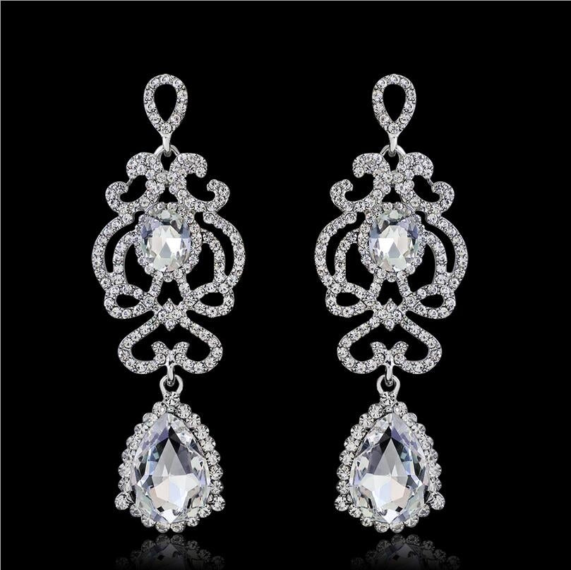 Hollow Crystal Water Silver Plated Austrian Chandelier Earrings