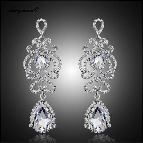 Image of Hollow Crystal Water Silver Plated Austrian Chandelier Earrings
