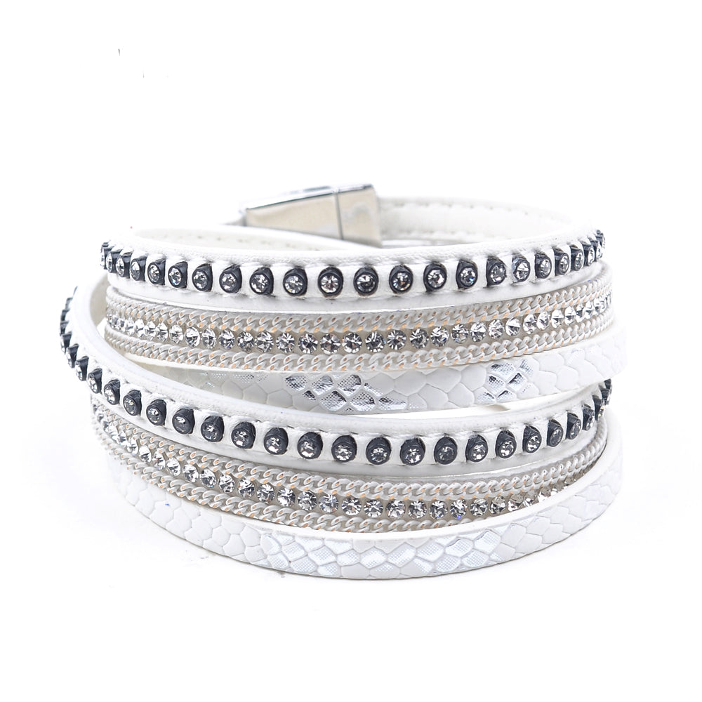 Leather & Rhinestone bangle leather bracelet jewelry - Free Shipping