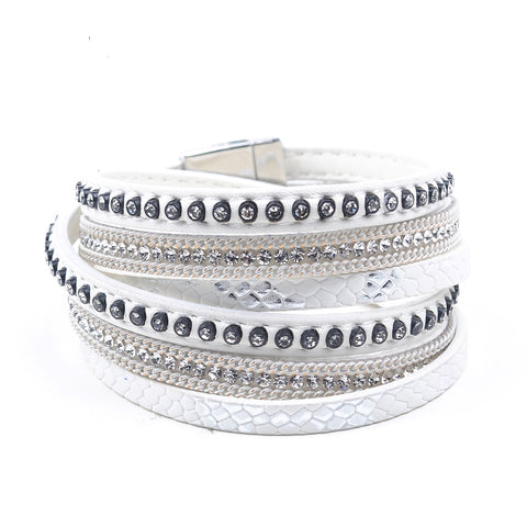 Image of Leather & Rhinestone bangle leather bracelet jewelry - Free Shipping