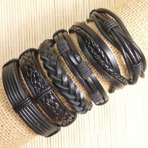 Image of 6pcs Handmade ethnic tribal genuine braided leather