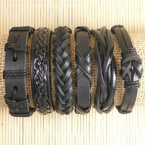 Image of 6pcs Handmade ethnic tribal genuine braided leather