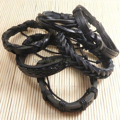 Image of 6pcs Handmade ethnic tribal genuine braided leather