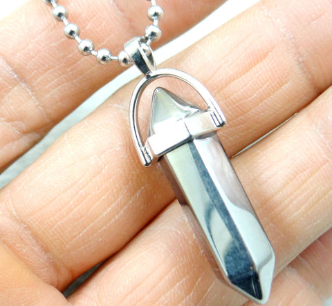 Image of Natural Stone Chakra Crystal pendant in Titanium in stainless steel necklace