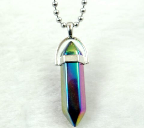 Image of Natural Stone Chakra Crystal pendant in Titanium in stainless steel necklace