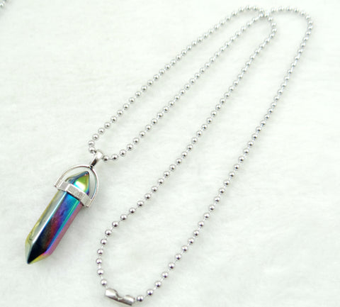 Image of Natural Stone Chakra Crystal pendant in Titanium in stainless steel necklace