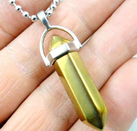 Image of Natural Stone Chakra Crystal pendant in Titanium in stainless steel necklace