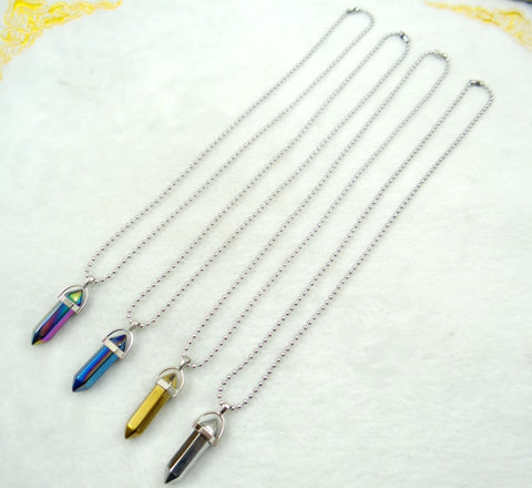 Image of Natural Stone Chakra Crystal pendant in Titanium in stainless steel necklace