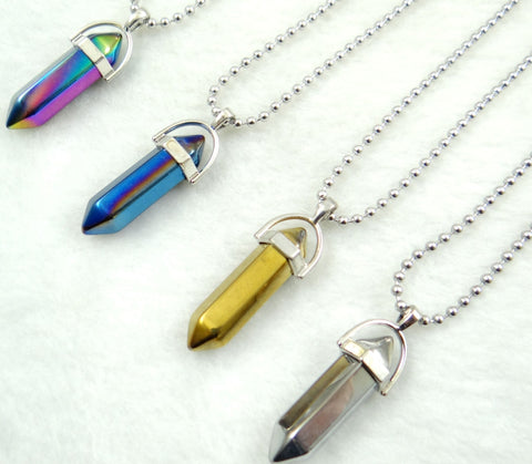 Image of Natural Stone Chakra Crystal pendant in Titanium in stainless steel necklace
