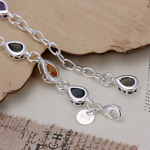 Image of Silver Plated bracelet 925 Silver bracelet colorful Tear-Drop Channel set rhinestone Bracelet~ Free Shipping