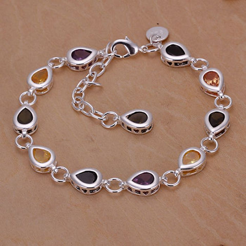 Image of Silver Plated bracelet 925 Silver bracelet colorful Tear-Drop Channel set rhinestone Bracelet~ Free Shipping