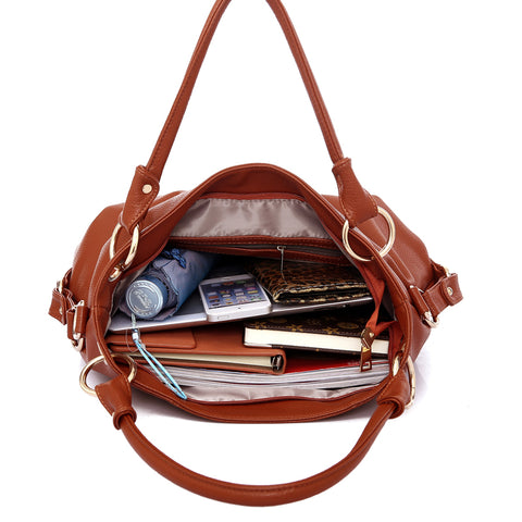 Image of Women High Quality PU Leather Hobos Bags Designer Handbags Top-Handle Messenger Bags Larg Crossbody Casual Tote Bag Sac A Main