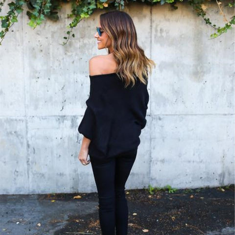 Image of Off Shoulder Oversized Winter Off Shoulder Oversized Knitted Sweaters Ladies Runway Sweaters Winter Tops