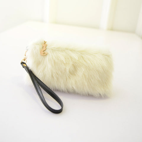 Image of Faux Fur Handbag Plush Wristlet Clutch for women