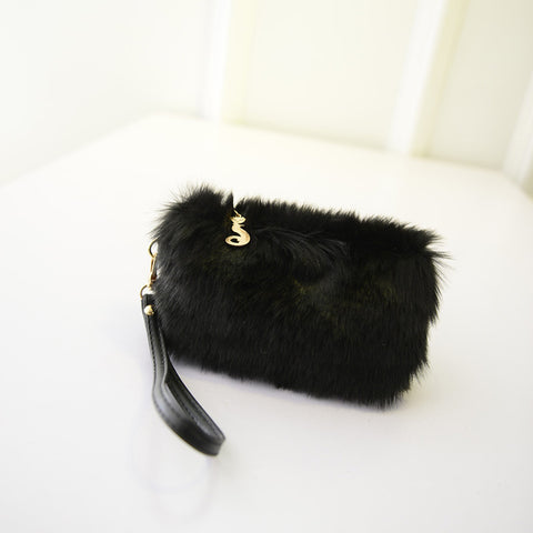 Image of Faux Fur Handbag Plush Wristlet Clutch for women