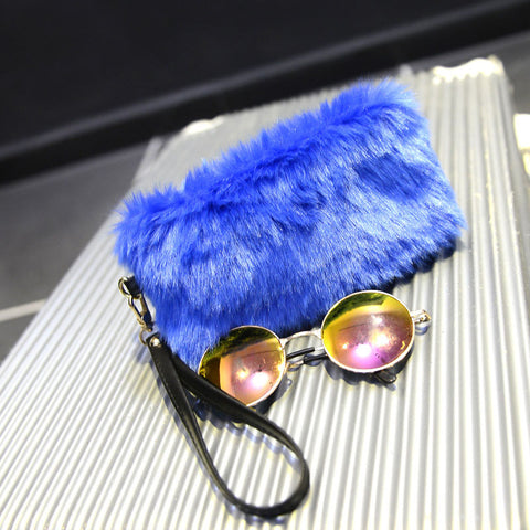Image of Faux Fur Handbag Plush Wristlet Clutch for women