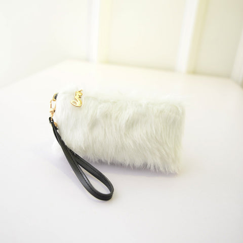 Image of Faux Fur Handbag Plush Wristlet Clutch for women