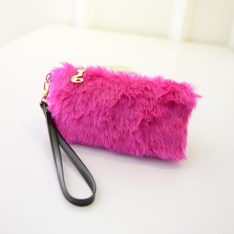 Image of Faux Fur Handbag Plush Wristlet Clutch for women
