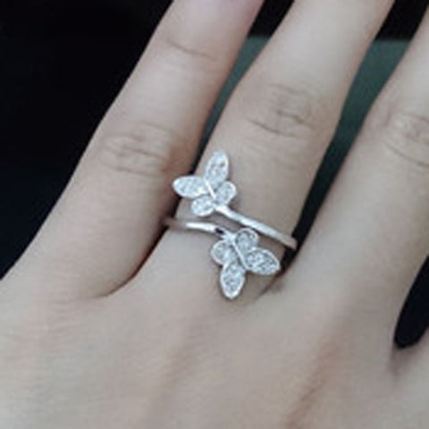 Image of Silver Plated Butterfly Rhinestone Adjustable ring