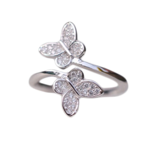 Image of Silver Plated Butterfly Rhinestone Adjustable ring