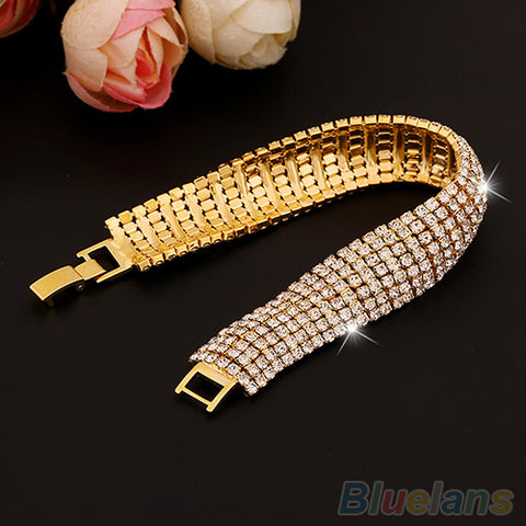 Image of Rhinestone Mesh Cuff Bracelet in Gold or Silver