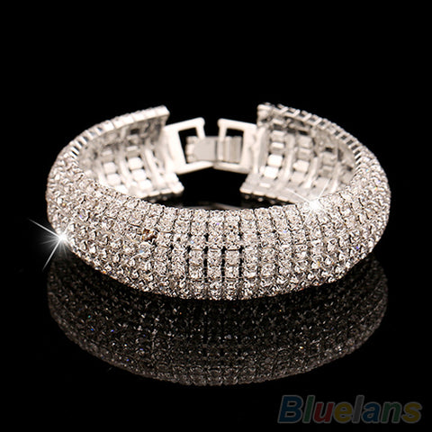 Image of Rhinestone Mesh Cuff Bracelet in Gold or Silver
