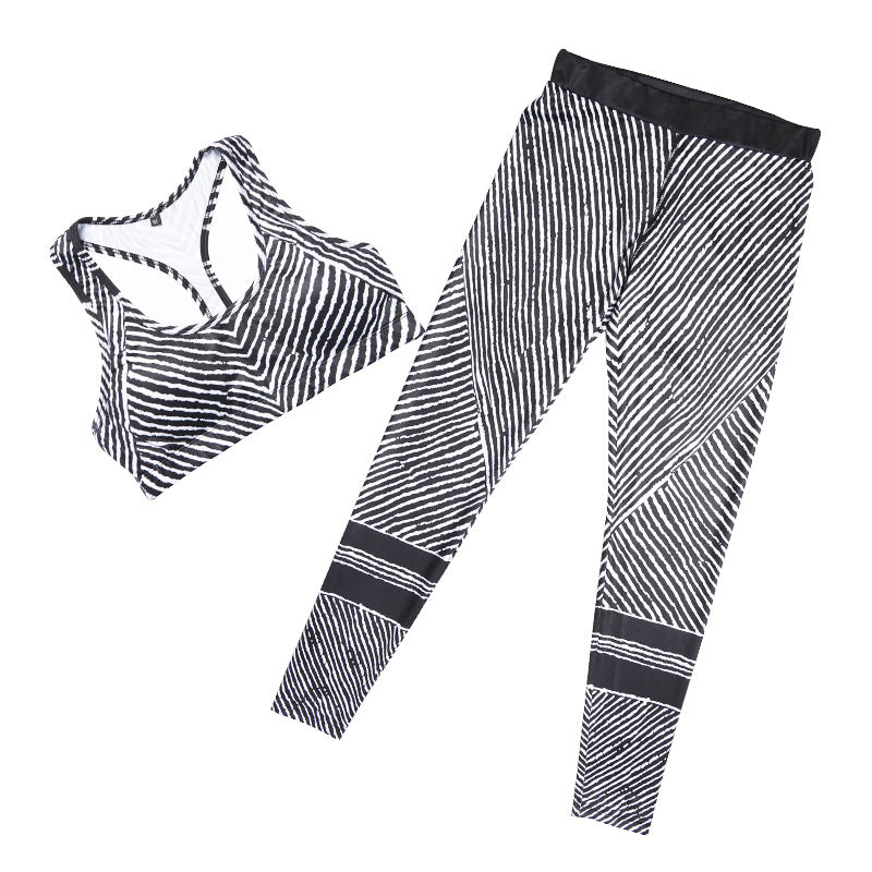 YEL 2017 Compression Fitness Yoga Set Women Sport Costume Stripe Workout Leggings Female Gym Clothes Jogging Running Tracksuit