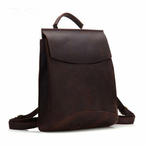 Image of 100% Real Genuine Leather Women Backpack Crazy Horse Cowhide Strap Laptop Daily Backpack Top Quality Handcraft Bag