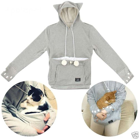 Image of Cat Lovers Hoodies With Cuddle Pouch With Cat Ears Sweatshirt