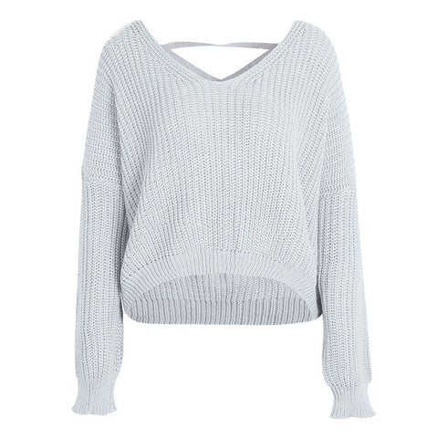 Image of Sexy backless knit pullover lace up sweater women