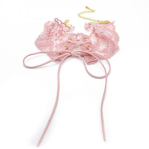 Image of Lace Flower Handmade Lace Up Choker Necklaces
