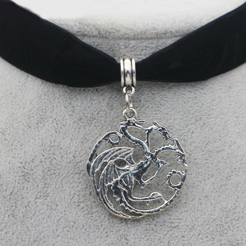 Image of M211 Dongmanli Classic Vintage Ice And Fire Game Of Thrones Daenerys Targaryen Dragon Necklace Badge Link Chain Necklace