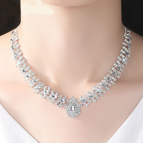 Image of Crystal African Wedding Jewelry Sets Pink/Silver Color Teardrop Beads Bridal Choker Necklace Earrings