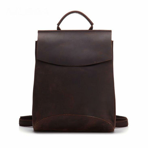 Image of 100% Real Genuine Leather Women Backpack Crazy Horse Cowhide Strap Laptop Daily Backpack Top Quality Handcraft Bag