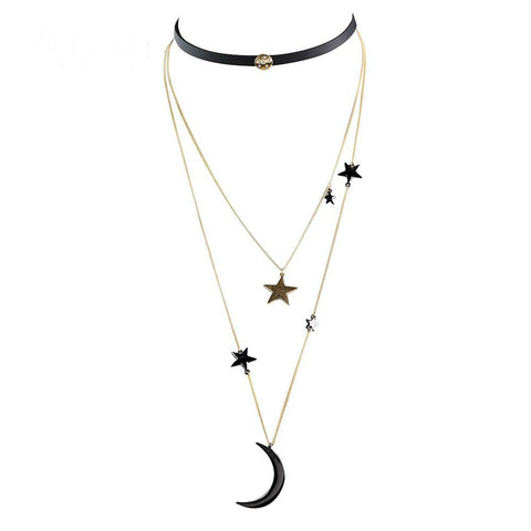 Image of Moon and the Stars Necklace Leather choker necklace jewelry