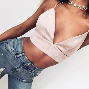Ultra Suede Camisole Bralette Crop Top Sexy Pink Strappy Suede Cami Camisole Women Tops