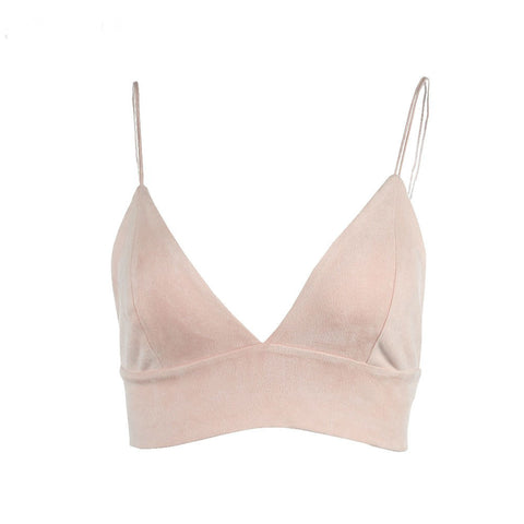Image of Ultra Suede Camisole Bralette Crop Top Sexy Pink Strappy Suede Cami Camisole Women Tops