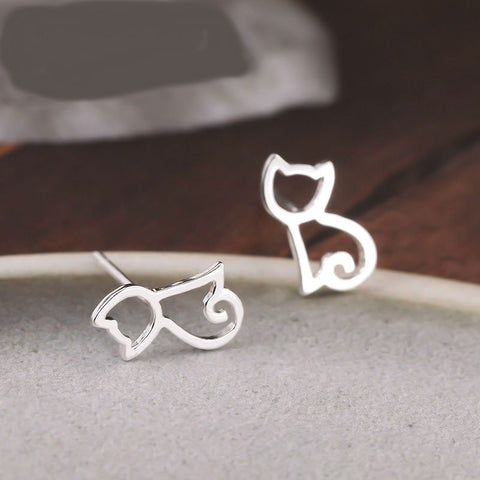 Image of 100% 925 Sterling Silver Cat Stud Earrings