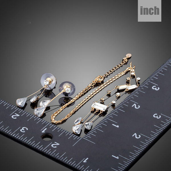 Elegant Gold Color Stellux Austrian Crystal Water Drop Earrings and Pendant Necklace Jewelry for Wedding ,New Years Eve, Evening Gown