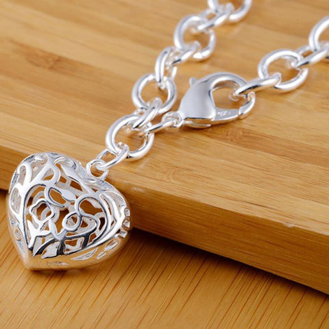 Image of Sterling Silver Plated Heart Bangle Bracelet Charm